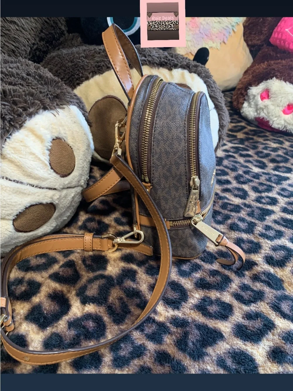 Michael Kors Signature Brown Mini Backpack with Gold Hardware